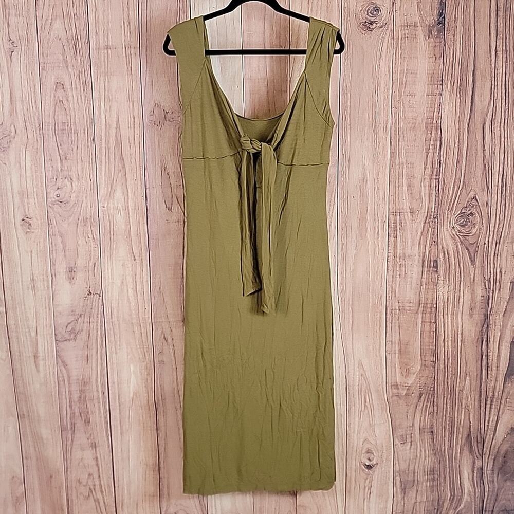 NWT Forever That Girl Anthropologie Tie Front Midi Dress Sage Green Sz M - Picture 2 of 9
